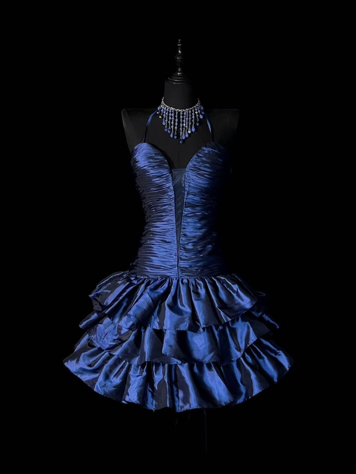 Blue Ruched Sweetheart Tiered Ruffle Short Homecoming Dress