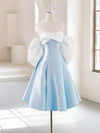 A-Line Sweetheart Neck White/ Blue Short Prom Dress, Cute Homecoming Dress