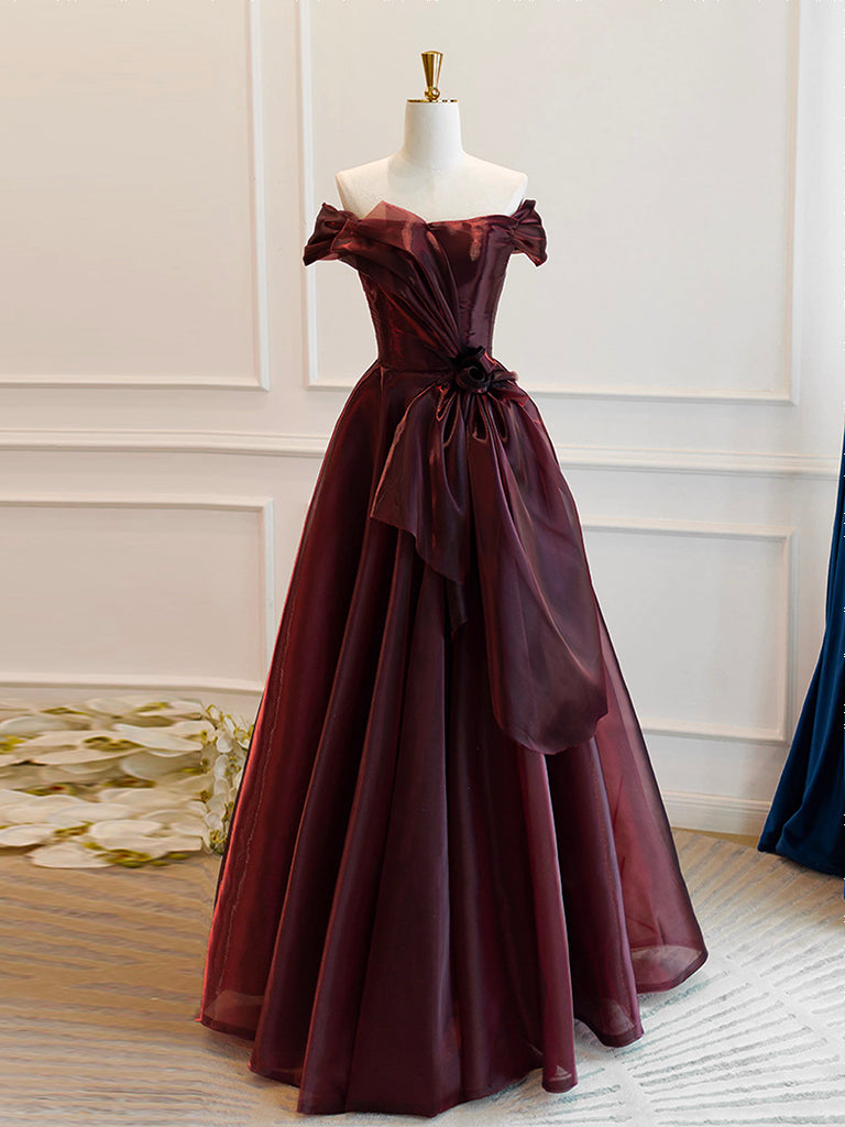 A-Line Burgundy Organza Burgundy Long Prom Dress, Burgundy Long Evenin