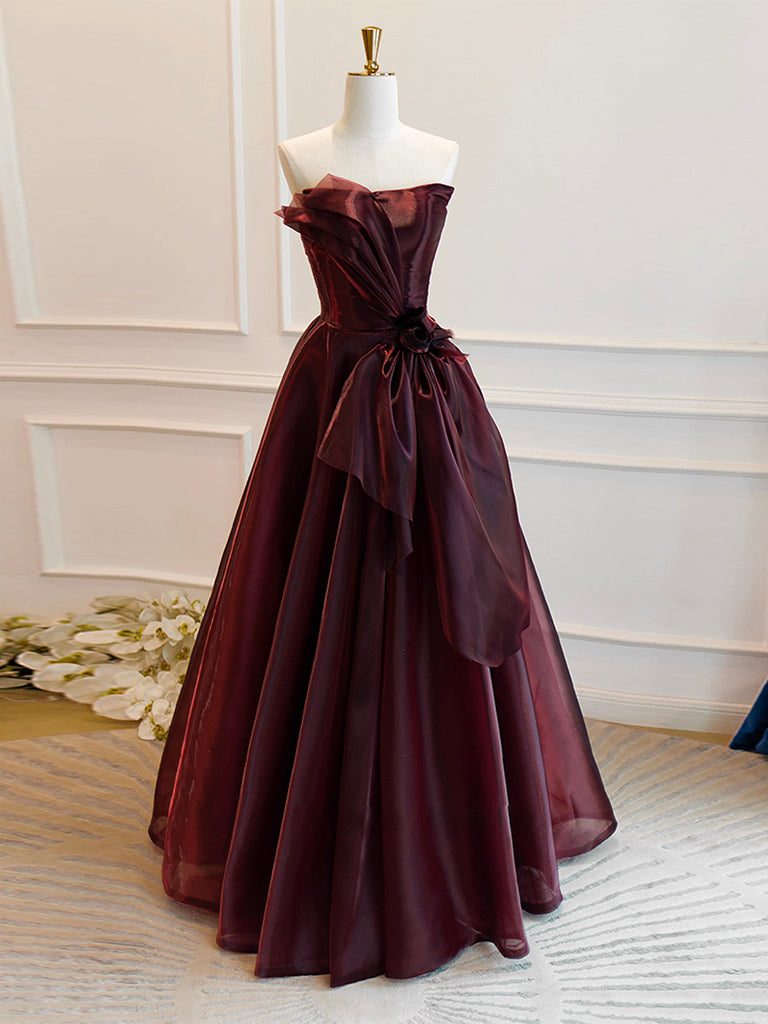 A-Line Burgundy Organza Burgundy Long Prom Dress, Burgundy Long Evening Dress