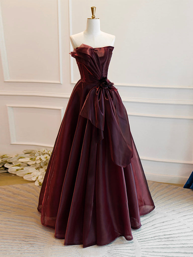 A-Line Burgundy Organza Burgundy Long Prom Dress, Burgundy Long Evenin