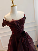 A-Line Burgundy Organza Burgundy Long Prom Dress, Burgundy Long Evening Dress