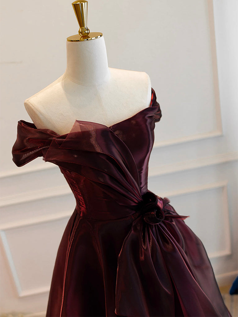 A-Line Burgundy Organza Burgundy Long Prom Dress, Burgundy Long Evenin
