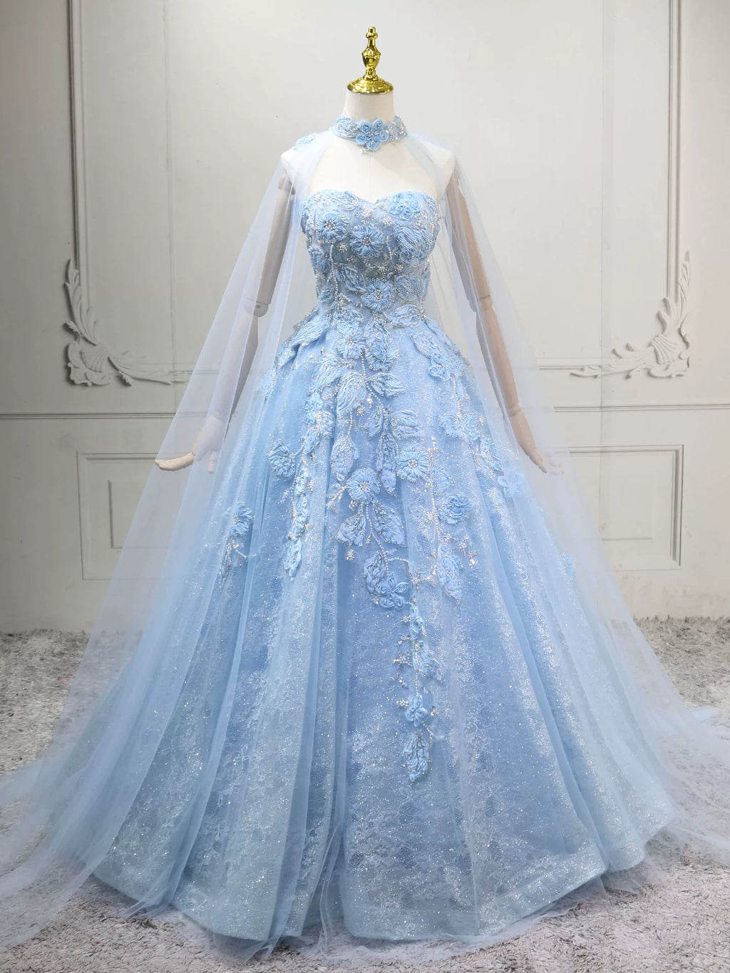 A-Line Sweetheart Neck Lace Blue Long Prom Dress, Blue Long Sweet 16 D shopluu A-Line Sweetheart Neck Lace Blue Long Prom Dress, Blue Long Sweet 16 D shopluu