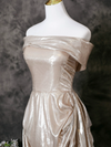 A-Line Off Shoulder Champagne Long Prom Dress, Champagne Long Formal Dress