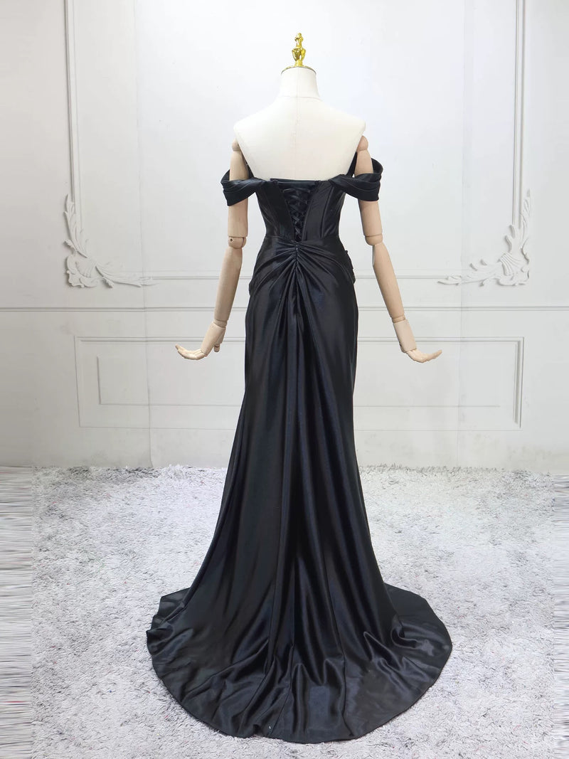 Mermaid Sweetheart Neck Satin Black Long Prom Dress