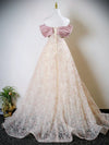 A-Line Off Shoulder Tulle Lace Champagne Long Prom Dress