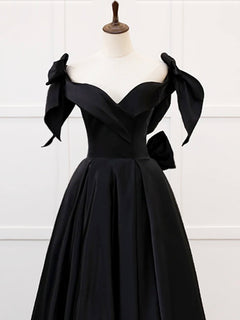 Simple A-Line Sweetheart neck Velvet Black Long Prom Dress. Black Long Formal Dress