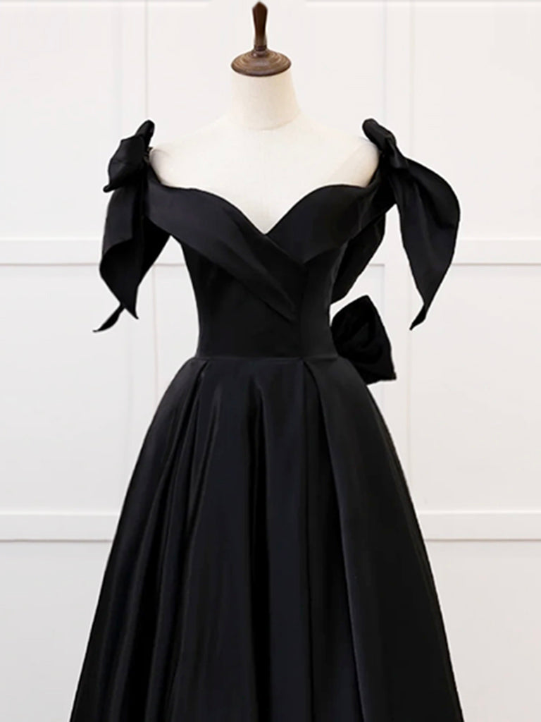 Simple A-Line Sweetheart neck Satin Black Long Prom Dress. Black Long – shopluu