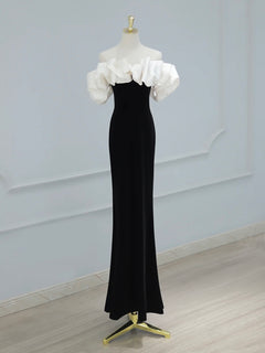 Mermaid Off Shoulder Velvet Satin Black Long Prom Dress,Black Long Party Dress