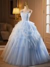 A-Line Tulle Lace Blue Long Prom Dress, Blue Long Formal Dress