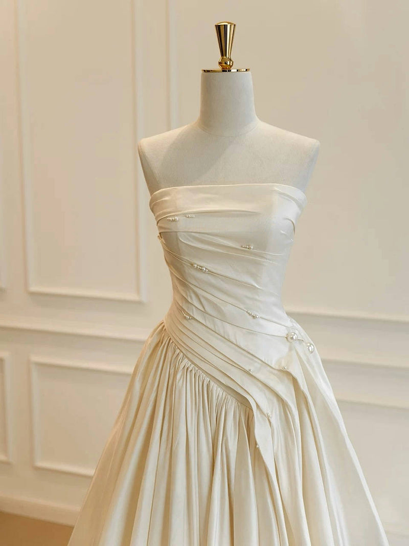 A-Line Taffeta Light Champagne Long Prom Dress, Light Champagne Long Evening Dress