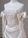 Mermaid Satin Lace ivory Long Formal Dress, ivory Evening Dress
