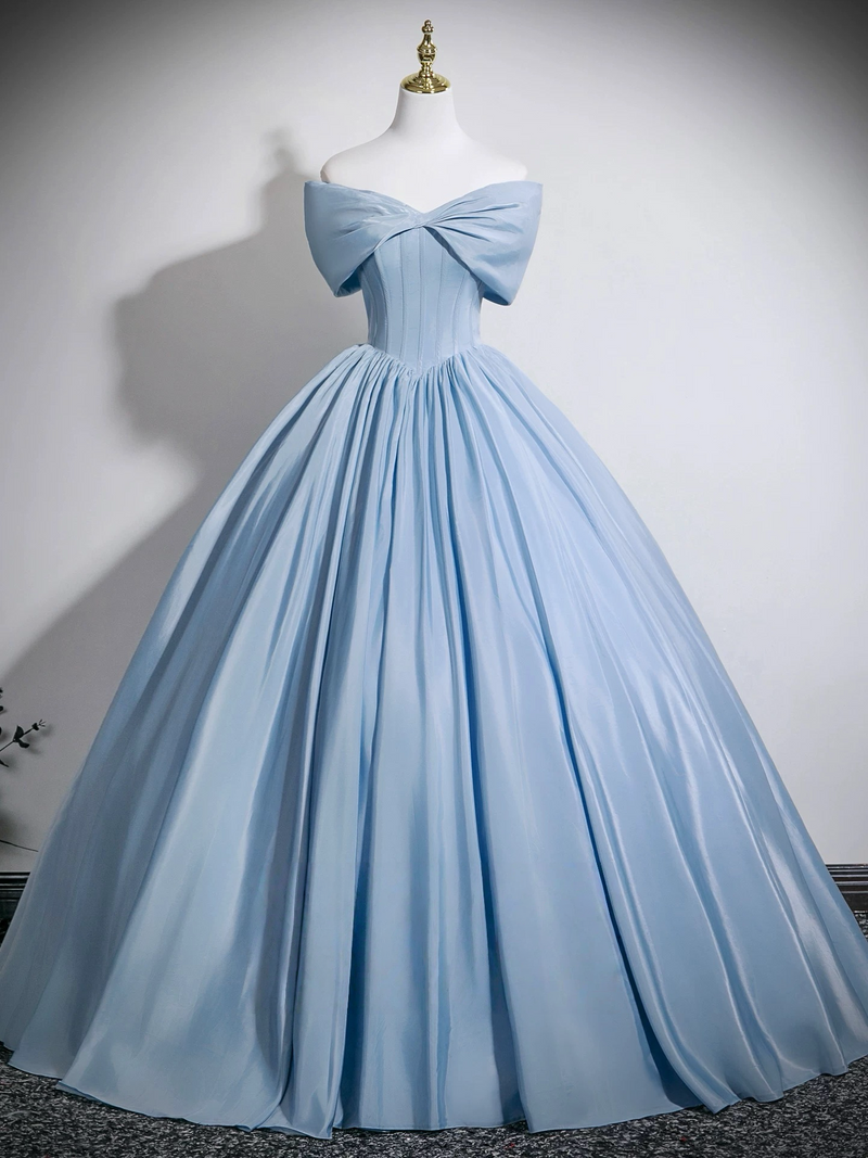 A-Line V Neck Satin Blue Long Prom Dress, Blue Long Formal Dress