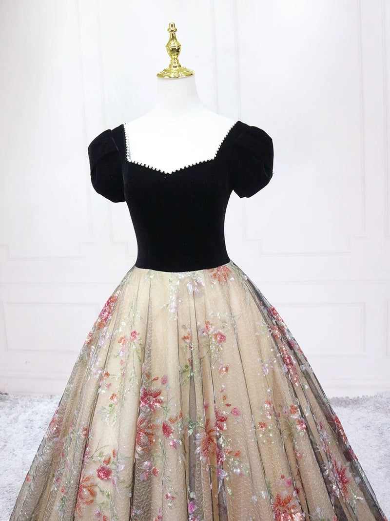 A-Line Tulle Lace Champagne/Black Long Prom Dress, Champagne/Black Formal Dress US 16 / Black/Champagne A-Line Tulle Lace Champagne/Black Long Prom Dress, Champagne/Black Formal Dress US 16 / Black/Champagne