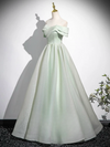 A-Line Off Shoulder Tulle Green Long Prom Dress, Green Long Formal Dress