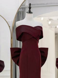 Simple Mermaid Satin Burgundy Long Prom Dress, Burgundy Long Formal Dress