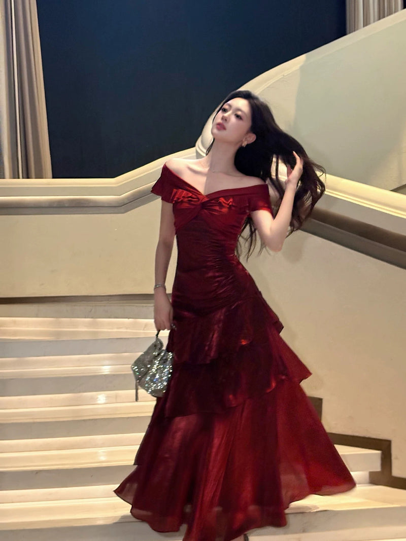 burgundy ruffle prom dress Burgundy Beaded Ball Gown Prom Dresses Ruffle Skirt Quinceanera Dress ARD2233