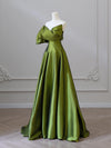 A-Line V Neck Satin Green Long Prom Dress, Green Long Formal Dress