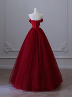A-Line Tulle Burgundy Long Prom Dress, Burgundy Tulle Long Formal Dress