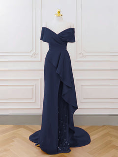A-Line V Neck Off Shoulder Burgundy Long Prom Dress, Burgundy Long Formal Dress