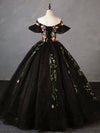 A- Line Tulle Lace Black Long Prom Dress, Black Lace Sweet 16 Dress