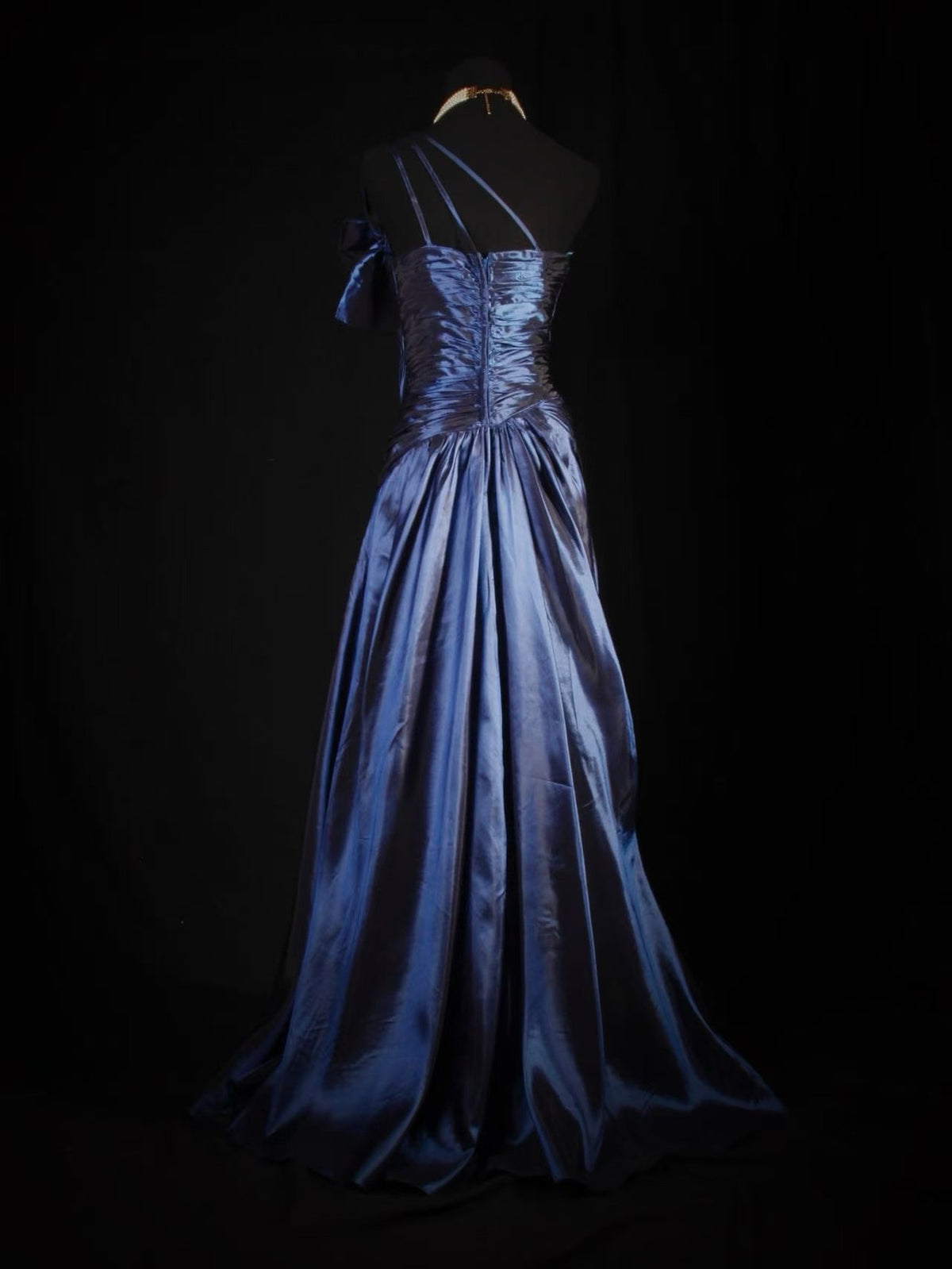 A-line Sweetheart Neck Off Shoulder Taffeta Dark Blue Long Prom Dress with Sequin Beads