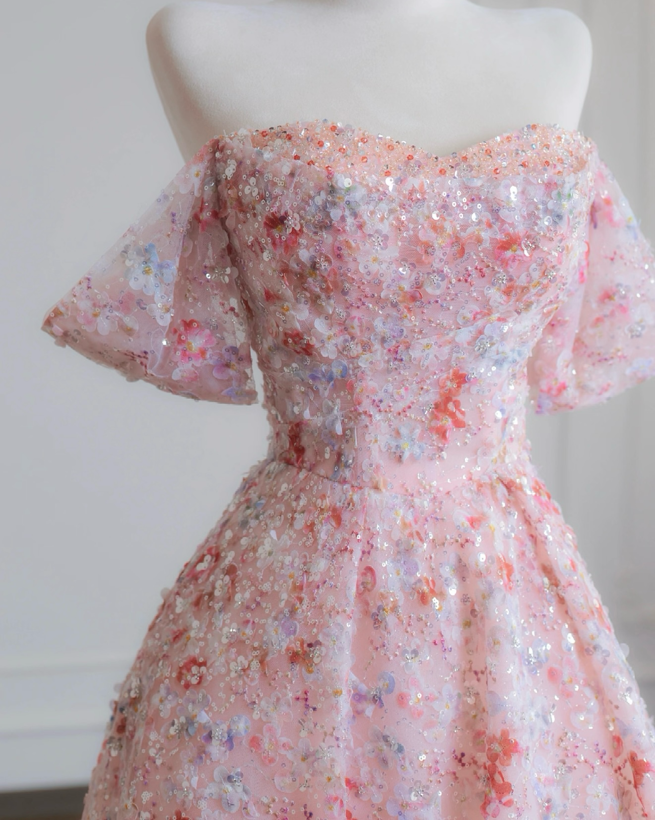 A-Line Lace Sequin Pink Long Prom Dress, Pink Long Sweet 16 Dress Custom Size / Pink