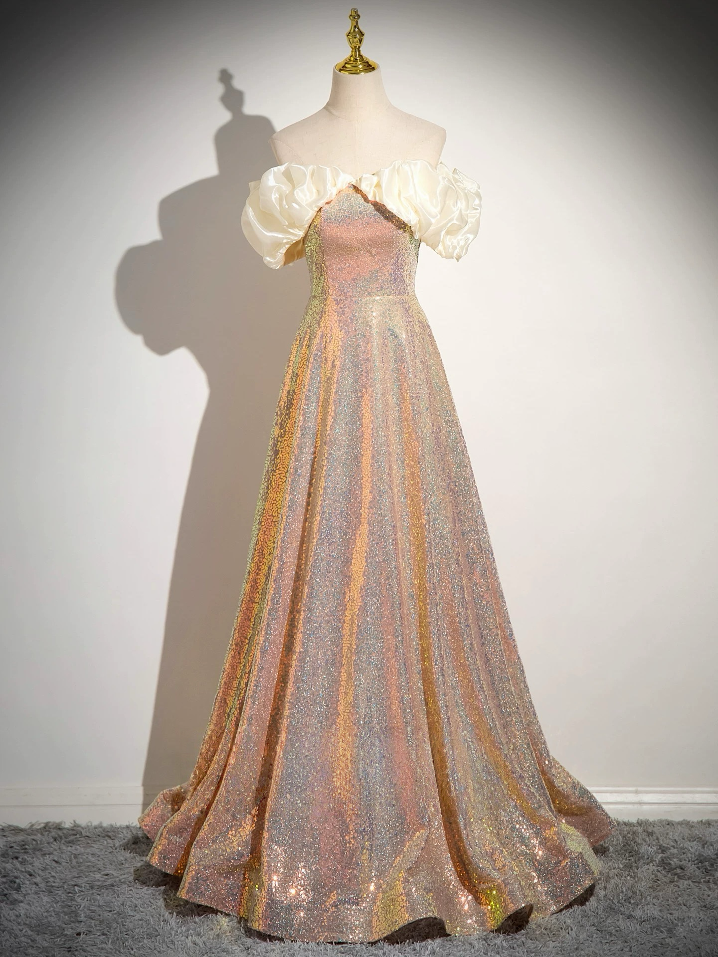 Sparkly Sequins Long Prom Dress, A-Line Off the Shoulder Long Graduation Dress US 10 / Gold Sparkly Sequins Long Prom Dress, A-Line Off the Shoulder Long Graduation Dress US 10 / Gold
