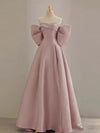 Pink A-Line Satin Long Prom Dresses, Pink Satin Evening Dresses