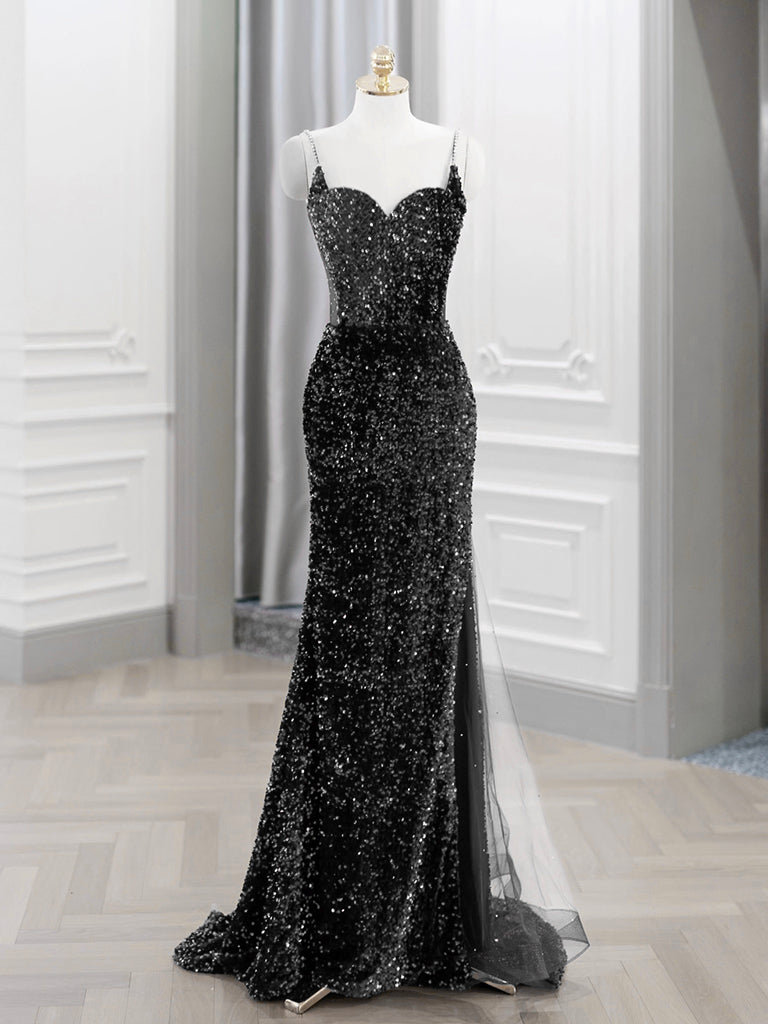 Simple Mermaid Sequin Burgundy Long Prom Dress, Burgundy Evening Dress