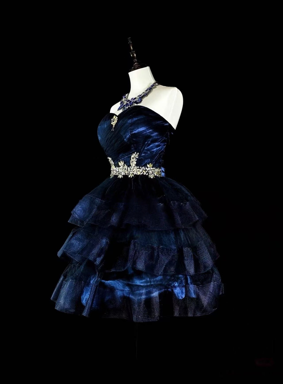 Cute Sweetheart Neck Tulle Dark Blue Short Prom Dress, Blue Homecoming Dress