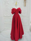 A-Line Satin Off Shoulder Red Long Prom Dress, Red Long Evening Dress