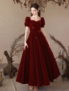 A-Line Velvet Burgundy Long Prom Dress, Burgundy Long Formal Dress