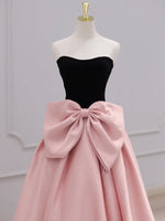 A-Line Sweetheart Neck Satin Black/Pink Short Prom Dress, Cute Homecoming Dress