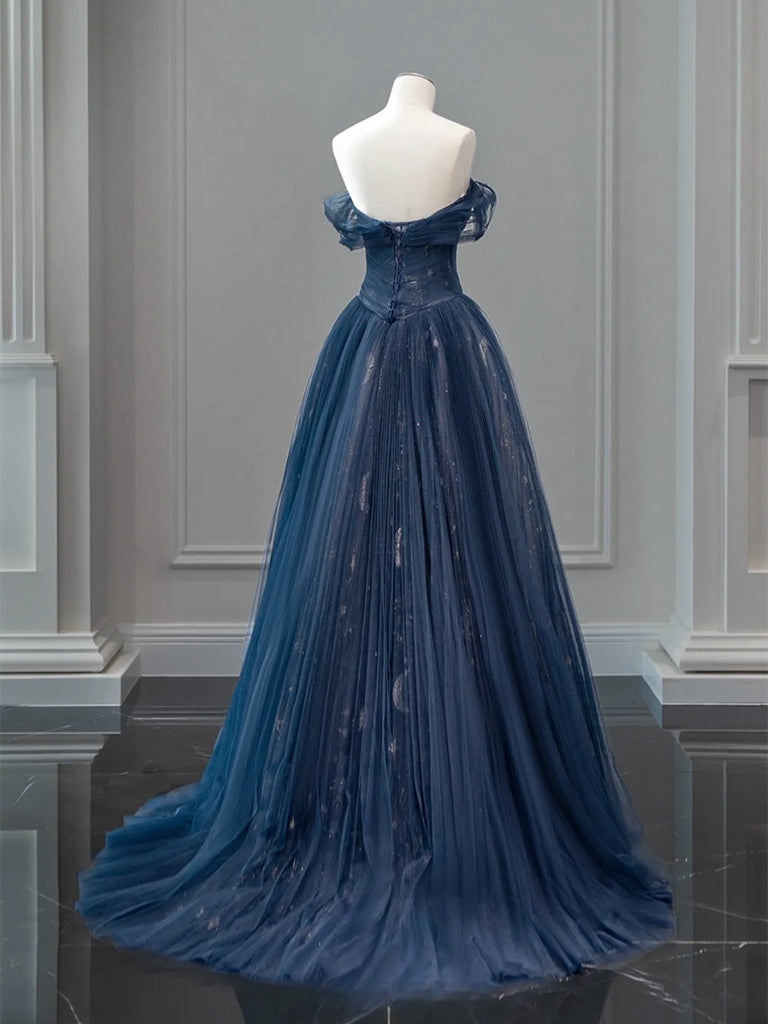 Blue Tulle Long Prom Dress, Beautiful Off the Shoulder Evening Party Dress US 12 / Blue Blue Tulle Long Prom Dress, Beautiful Off the Shoulder Evening Party Dress US 12 / Blue