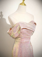 Simple Off Shoulder Sequin Mermaid Pink Prom Dress, Pink Long Formal Dress