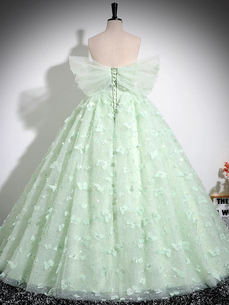 Green Sweetheart  Neck Tulle Lace Long Prom Dress, Off Shoulder Green Sweet 16 Dress