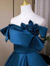 A-Line Satin Blue Long Prom Dress, Blue Long Formal Dress