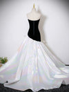 Mermaid White/Black Velvet Long Prom Dress, White/Black Long Evening Dress