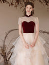 A-Line High Neck Tulle Lace Champagne Long Prom Dress, Champagne Long Evening Dress