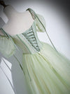 A-Line Tulle Lace Green Long Prom Dress, Green Long Evening Dress