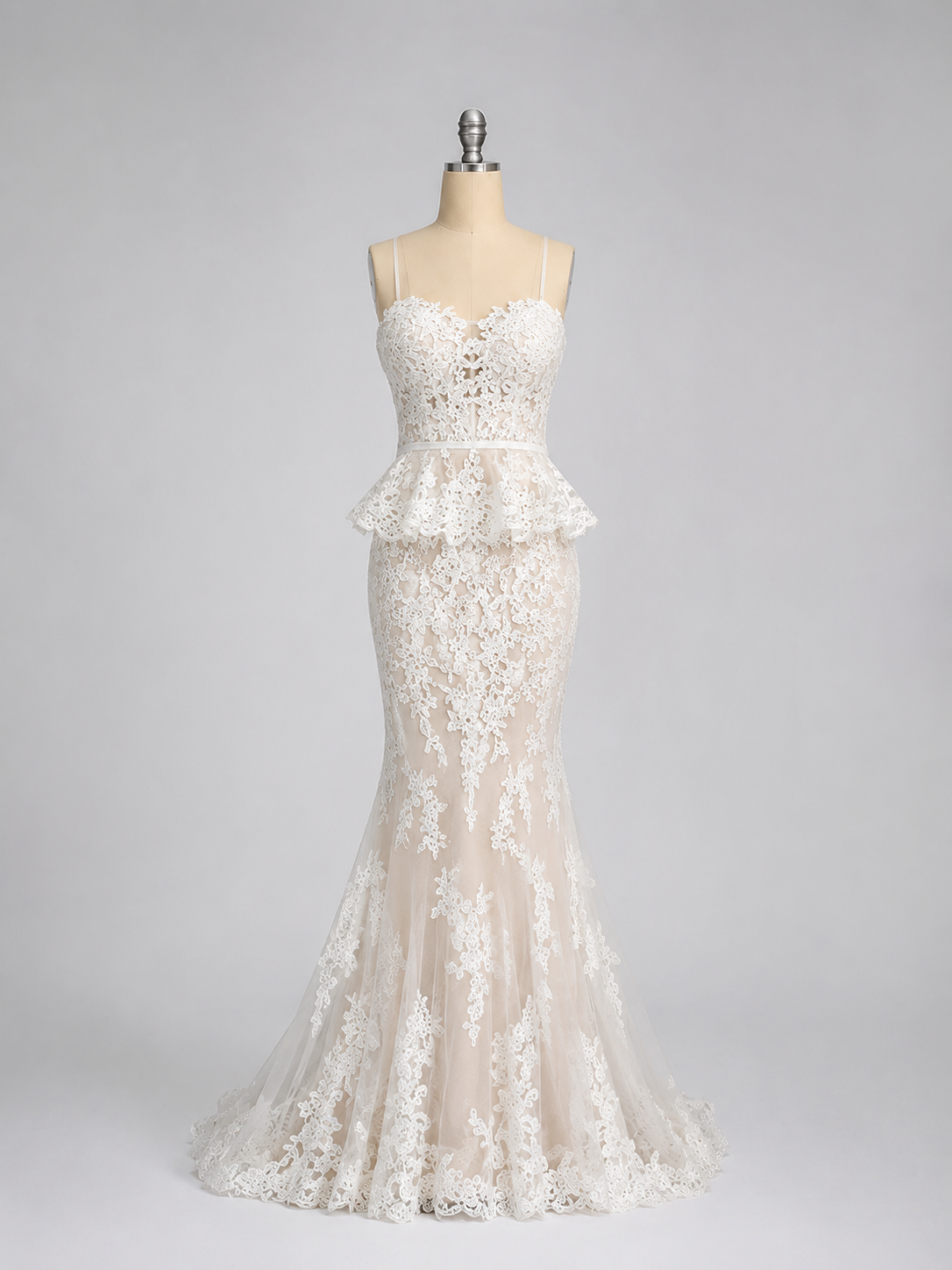 Mermaid Sweetheart Neck Tulle Lace Light Champagne Prom Dress