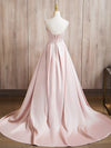 A-Line Beads Satin Pink Long Prom Dress, Pink Long Formal Dress