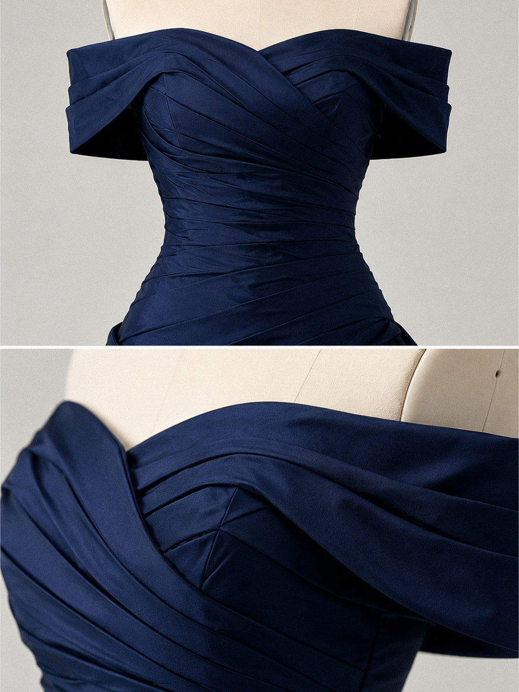Elegant Sweetheart Off Shoulder Satin Dark Blue Short Prom Dress