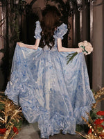 A-Line Off Shoulder Tulle Blue Long Prom Dress, Blue Long Formal Dress