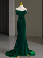 Mermaid Velvet Green Long Prom Dress, Green Long Evening Dress