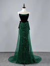 Mermaid Tulle Velvet Green Long Prom Dress, Green Long Formal Dress