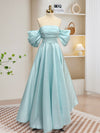 A-Line Off Shoulder Blue Long Prom Dress, Blue Long Formal Dress