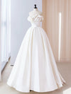 A-Line Satin ivory Long Prom Dress, ivory Long Evening Dress